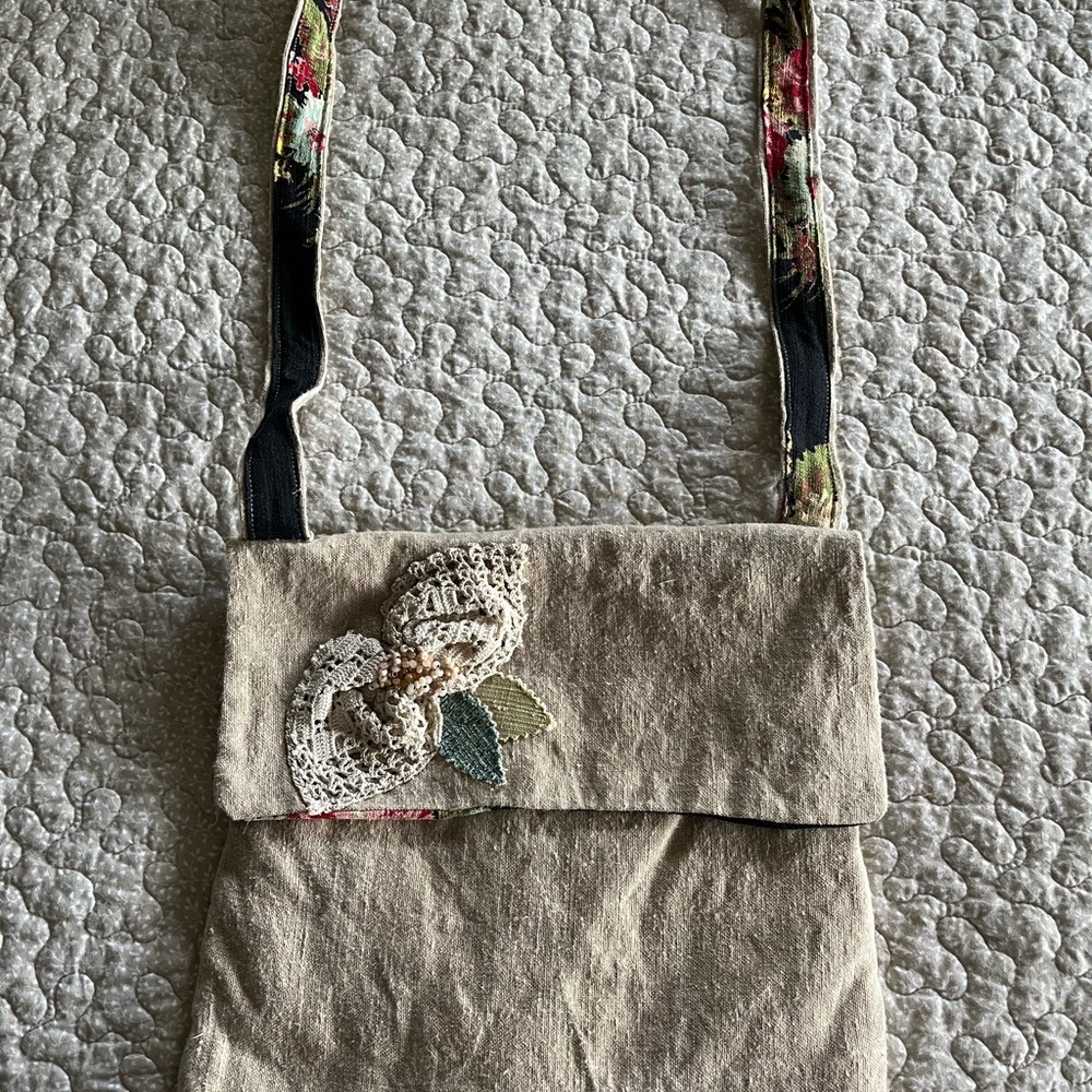 Linen, artisan made, soft shoulder bag